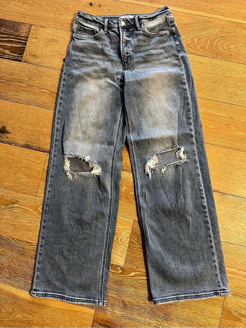 Moco Boutique Distressed Straight Leg Jeans Blue Waist 28